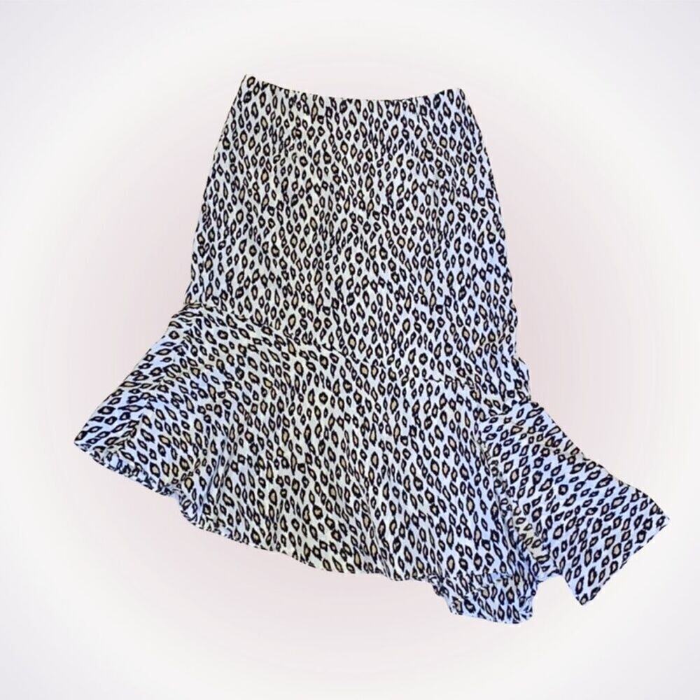 Lush black, white, and tan animal print ruffle midi skirt | Sz XS
